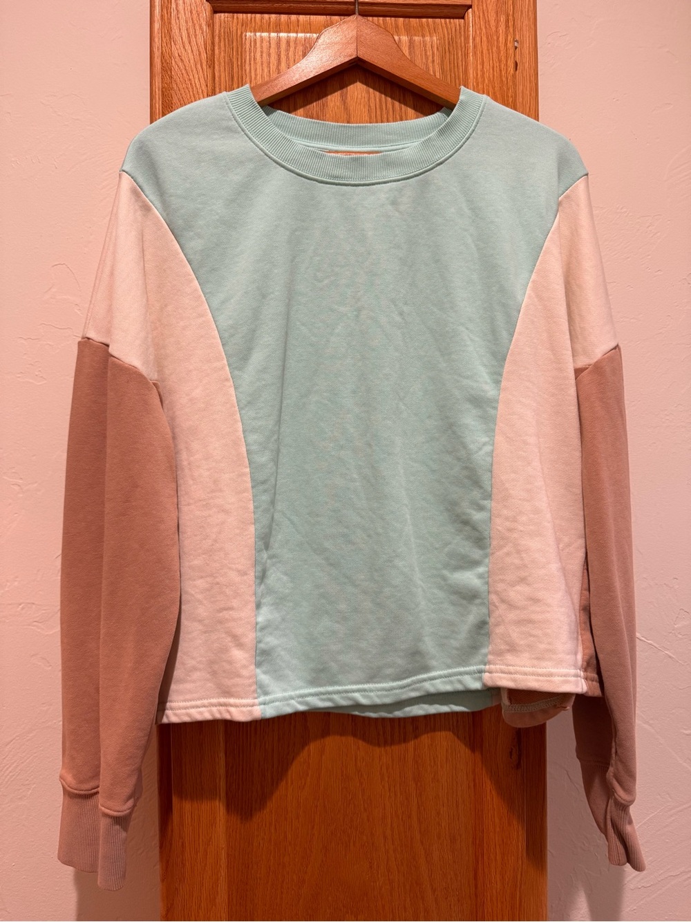 Colorblock Crewneck Sweatshirt - Mint, White & Taupe